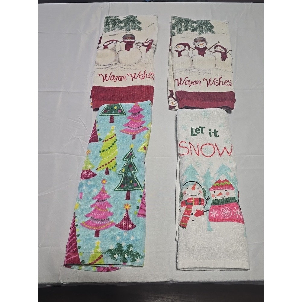 Cotton Set Of 4 Christmas SNOWMEN‎ Bathroom Towels WINTER H3241
